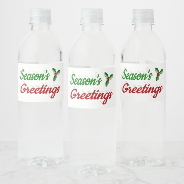 Étiquette Pour Bouteilles D'eau Joyeuses Fêtes Holly Noël rouge vert (Bouteilles)