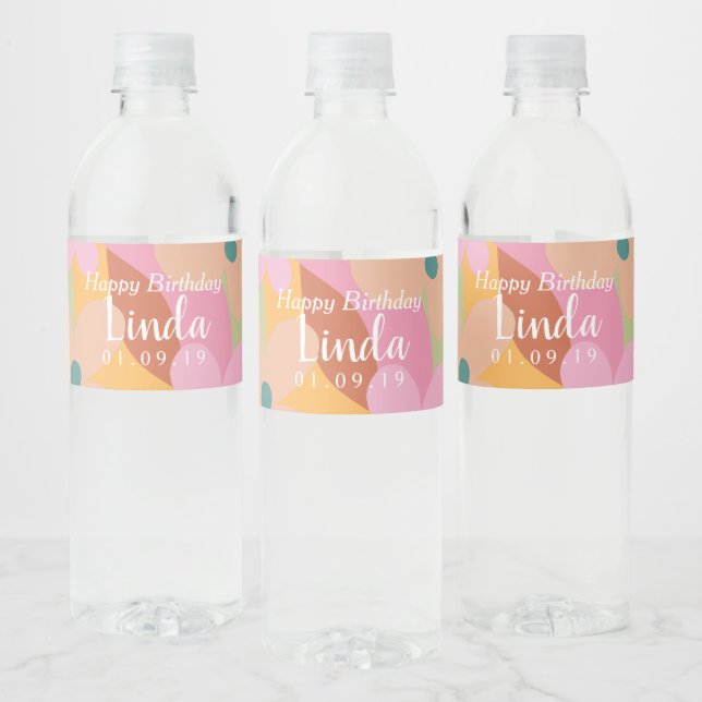 Étiquette Pour Bouteilles D'eau Joyeux Anniversaire Floral Rétro Groovy  (Bouteilles)