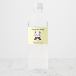 Étiquette Pour Bouteilles D'eau Joyeux anniversaire ourson panda mignon jaune