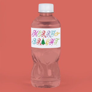 Étiquette Pour Bouteilles D'eau Joyeux et brillant Colorful Arbre de Noël Festif
