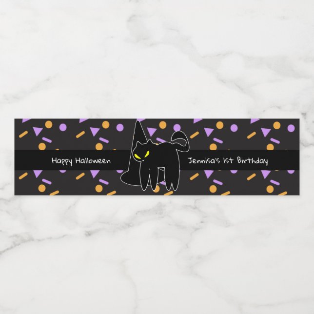 Étiquette Pour Bouteilles D'eau Joyeux Halloween Chat noir Anniversaire (Étiquettes simples)