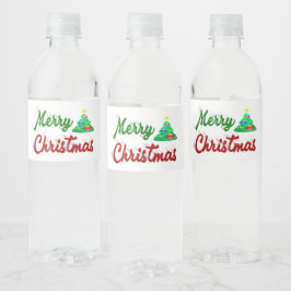 Étiquette Pour Bouteilles D'eau Joyeux Noël Arbre rouge vert script
