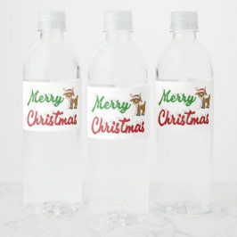 Étiquette Pour Bouteilles D'eau Joyeux Noël Reindeer rouge vert script