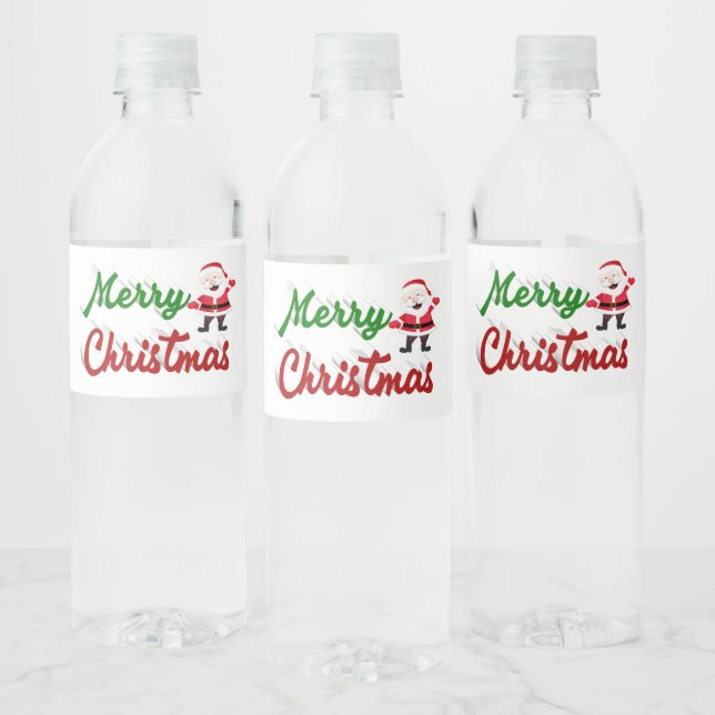 Étiquette Pour Bouteilles D'eau Joyeux Noël Santa Claus rouge vert script (Bouteilles)