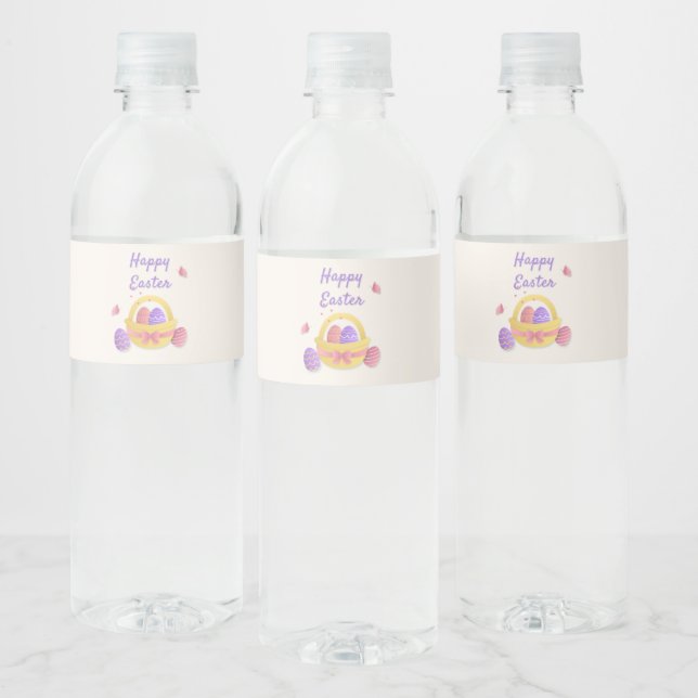 Étiquette Pour Bouteilles D'eau Joyeux panier de Pâques et papillons (Bouteilles)