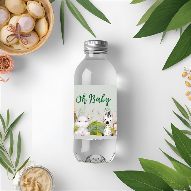 Étiquette Pour Bouteilles D'eau jungle bébé garçon douche sauvage tropicale Invita (Créateur téléchargé)