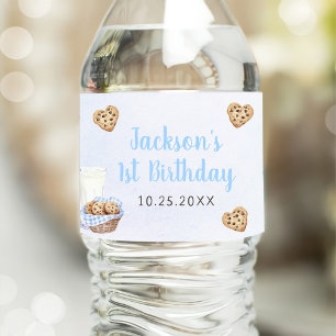 Étiquette Pour Bouteilles D'eau Lait et biscuits Bleu 1er anniversaire