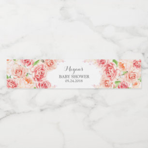 Étiquette Pour Bouteilles D'eau L'aquarelle rose blanche fleurit le baby shower