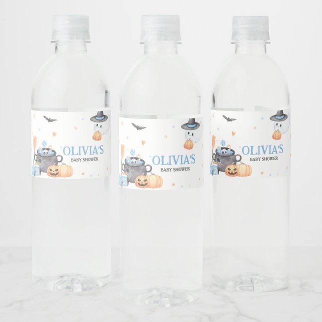 Étiquette Pour Bouteilles D'eau Le bébé brasse le Baby shower d'Halloween bleu (Bouteilles)