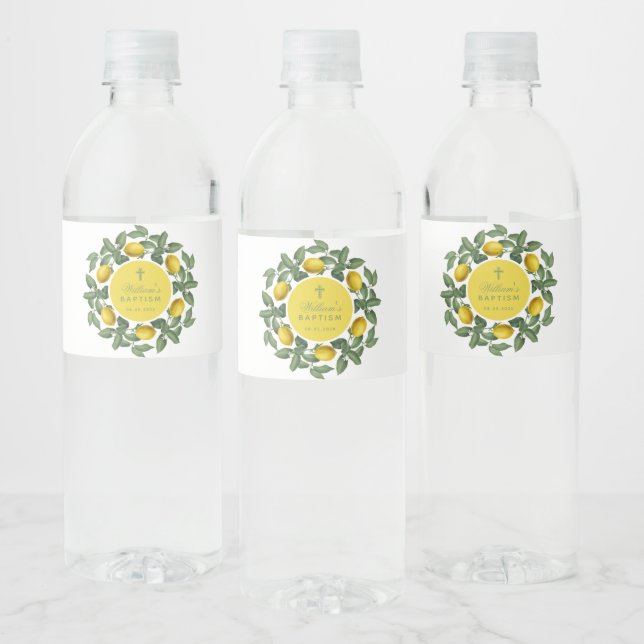 Étiquette Pour Bouteilles D'eau Lemonade Baptême Lemons Cercle Jaune Botanique (Bouteilles)