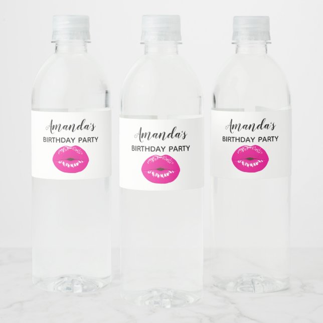 Étiquette Pour Bouteilles D'eau Lèvres Rose Chaud Illustration Glamour (Bouteilles)