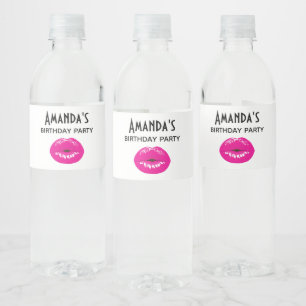 Étiquette Pour Bouteilles D'eau Lèvres roses chaudes Illustration glamour Annivers