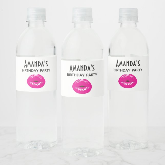 Étiquette Pour Bouteilles D'eau Lèvres roses chaudes Illustration glamour Annivers (Bouteilles)