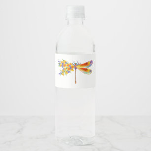 Étiquette Pour Bouteilles D'eau libellule de fleurs jaunes