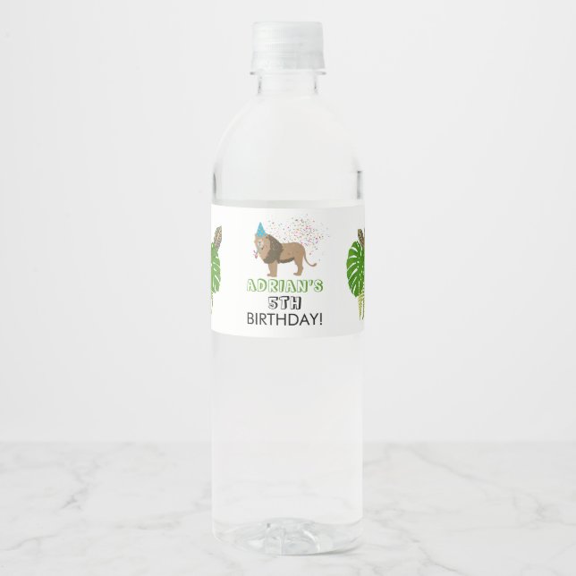 Étiquette Pour Bouteilles D'eau Lion Jungle Fête Animaux Fête Anniversaire (Devant)