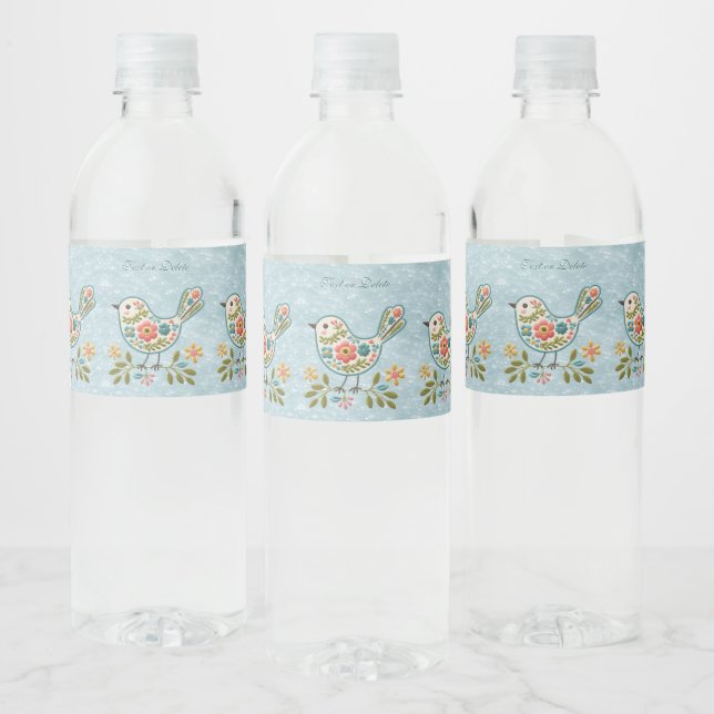 Étiquette Pour Bouteilles D'eau Little Bird Floral Feuilles verts (Bouteilles)