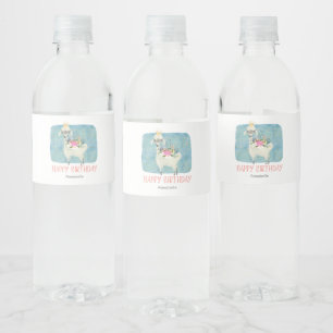 Étiquette Pour Bouteilles D'eau Llama Love Aquarelle mignonne Amusant Anniversaire