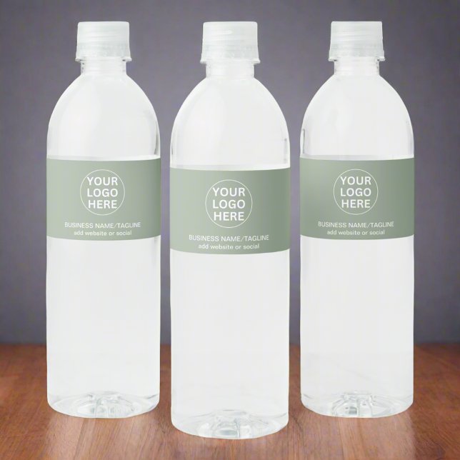 Étiquette Pour Bouteilles D'eau Logo et texte vert Sage l Promotionnels Business (Créateur téléchargé)