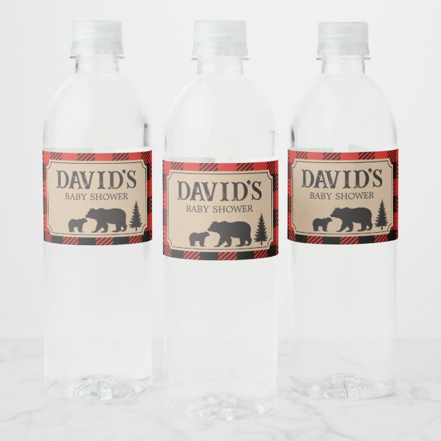 Étiquette Pour Bouteilles D'eau Lumberjack Bear Baby Shower  (Bouteilles)