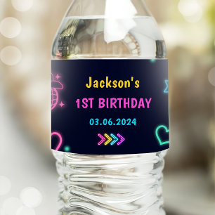Étiquette Pour Bouteilles D'eau Lumières de Neon lumineux Merci fête d'anniversair