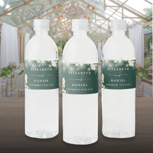 Étiquette Pour Bouteilles D'eau Lumières Guirlandes Émeraude Floral Mariage