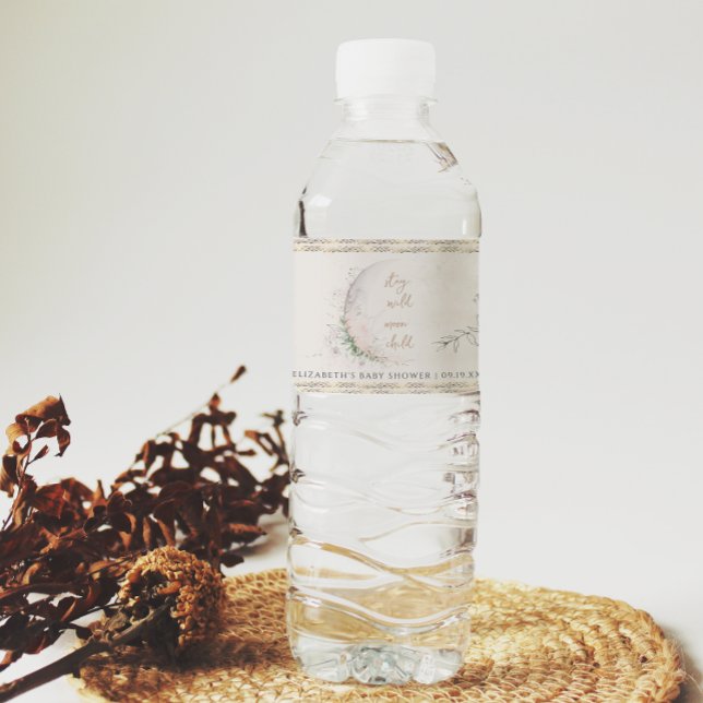 Étiquette Pour Bouteilles D'eau Lune | Baby shower Hippie Boho (Créateur téléchargé)