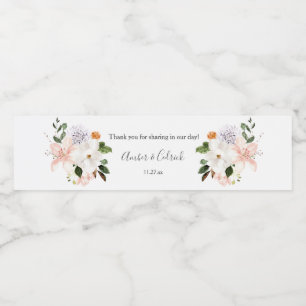 Étiquette Pour Bouteilles D'eau Lys, Magnolias, Mariage Floral Rose