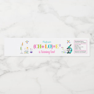 Étiquette Pour Bouteilles D'eau Mad Science Anniversaire Fille Favoriser Blanc