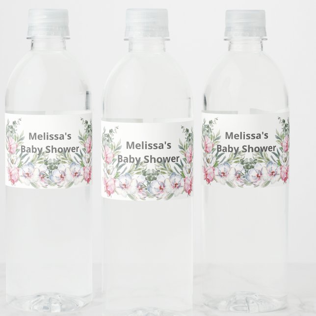 Étiquette Pour Bouteilles D'eau Magnolia blanc rose pâle personnalisation (Créateur téléchargé)