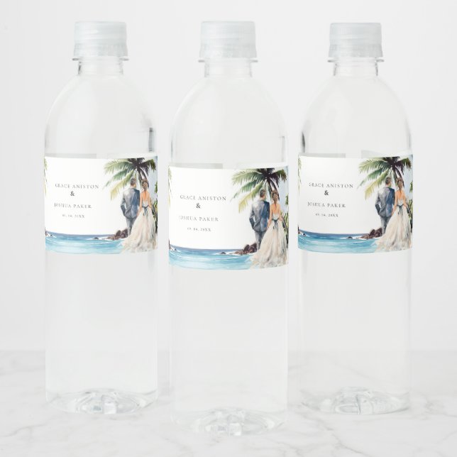 Étiquette Pour Bouteilles D'eau Mariage aquarelle Couple Mariage (Bouteilles)