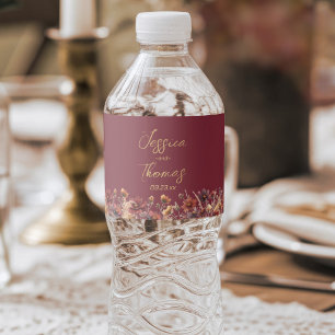 Étiquette Pour Bouteilles D'eau Mariage Bohème Chic Bourguignon Fleurs Sauvages Si