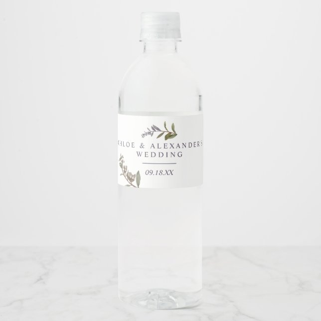 Étiquette Pour Bouteilles D'eau Mariage botanique de minuit (Devant)