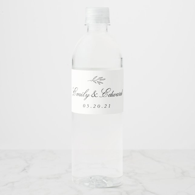Étiquette Pour Bouteilles D'eau Mariage botanique moderne (Devant)