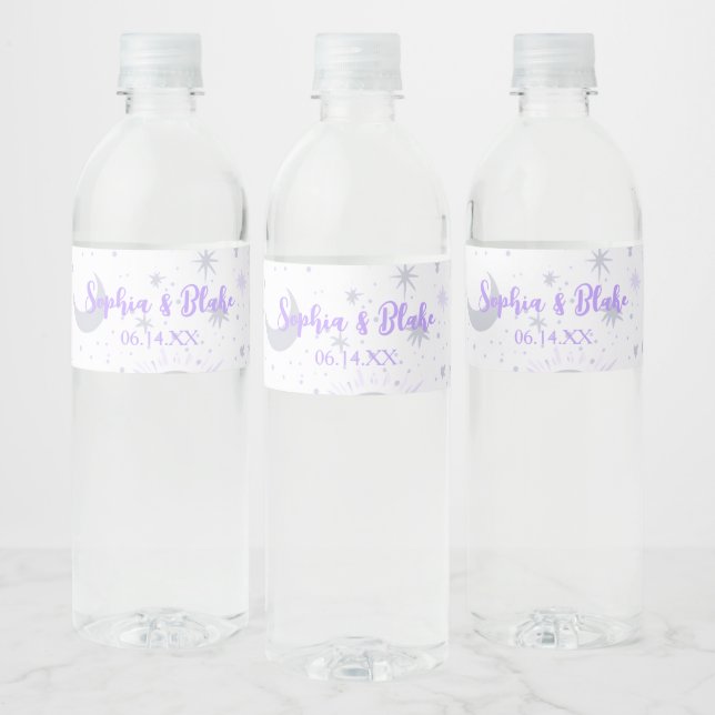 Étiquette Pour Bouteilles D'eau Mariage céleste noir et pourpre (Bouteilles)