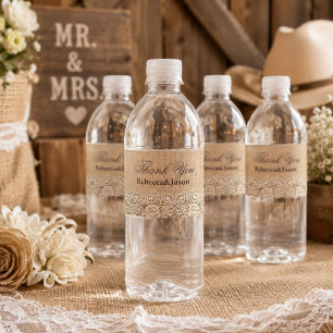 Étiquette Pour Bouteilles D'eau mariage champêtre toile de jute dentelle ouest gra