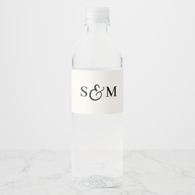 Étiquette Pour Bouteilles D'eau Mariage Classique Monogramme Esperluette Script (Devant)