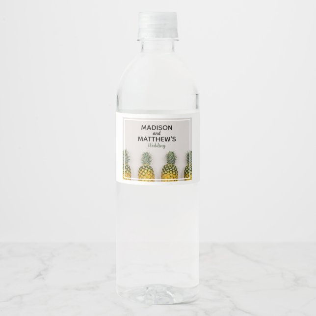 Étiquette Pour Bouteilles D'eau Mariage d'ananas tropical (Devant)