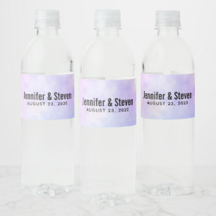 Étiquette Pour Bouteilles D'eau Mariage d'aquarelle bleu violet élégant