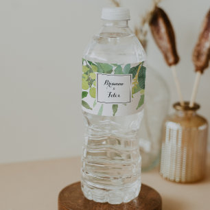 Étiquette Pour Bouteilles D'eau Mariage de calligraphie de feuillage végétal