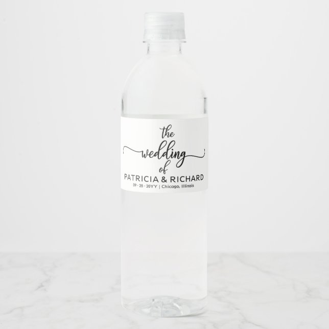 Étiquette Pour Bouteilles D'eau Mariage de calligraphie simple et élégant (Devant)