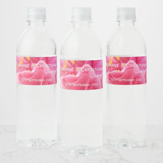 Étiquette Pour Bouteilles D'eau Mariage de design floral rose (Bouteilles)