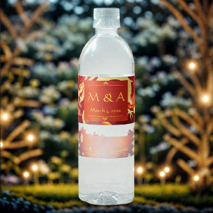 Étiquette Pour Bouteilles D'eau Mariage de dragon rouge et or