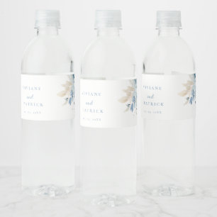Étiquette Pour Bouteilles D'eau Mariage de fleurs géométriques bleu foncé