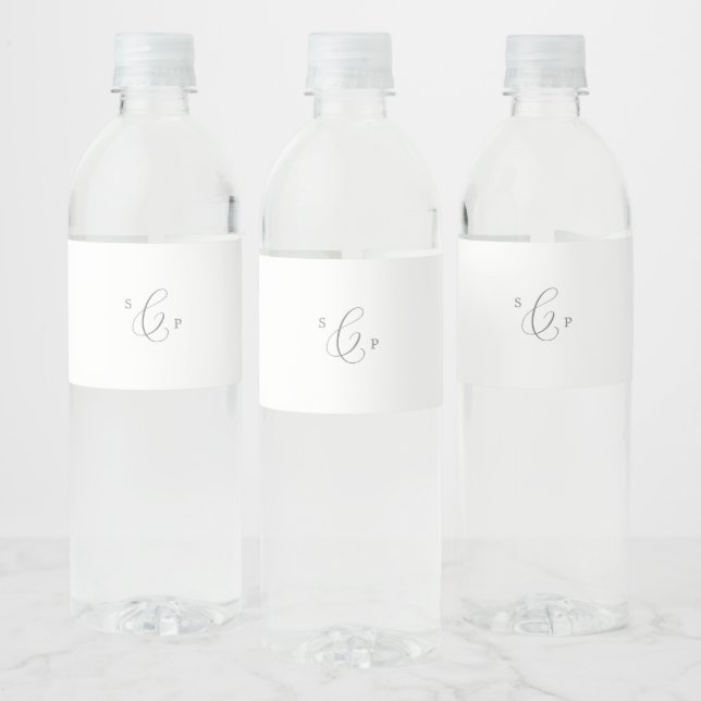 Étiquette Pour Bouteilles D'eau Mariage de monogramme de calligraphie argentée (Bouteilles)