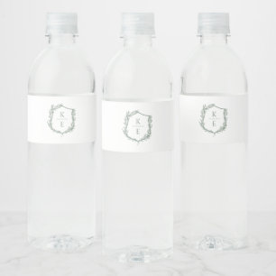 Étiquette Pour Bouteilles D'eau Mariage de monogramme de crête botanique