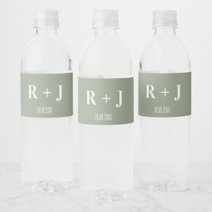 Étiquette Pour Bouteilles D'eau Mariage de monogramme vert et blanc de Sage modern