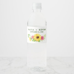 Étiquette Pour Bouteilles D'eau Mariage de tournesol d'été