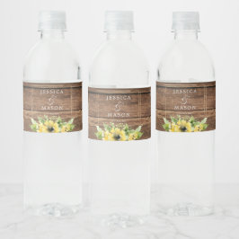 Étiquette Pour Bouteilles D'eau Mariage de verdure de tournesol rustique