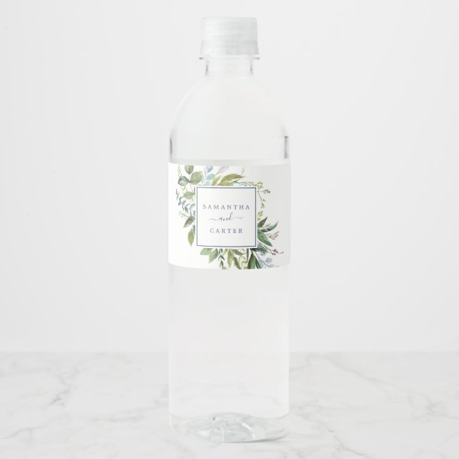 Étiquette Pour Bouteilles D'eau Mariage de verdure d'été (Devant)
