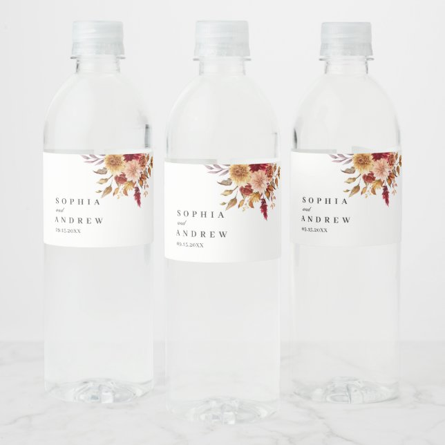 Étiquette Pour Bouteilles D'eau Mariage des fleurs d'automne (Bouteilles)